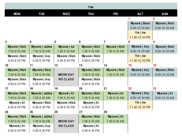 CLASS SCHEDULE 1